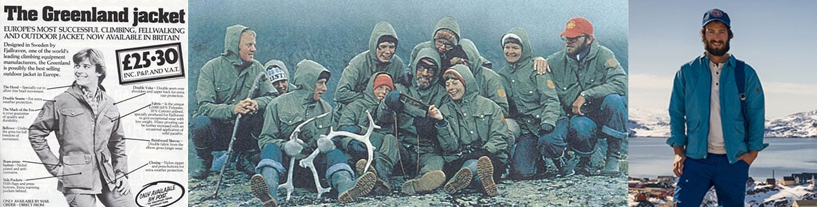 Old newspaper advertisement featuring Fjallraven's Greenland Jacket
